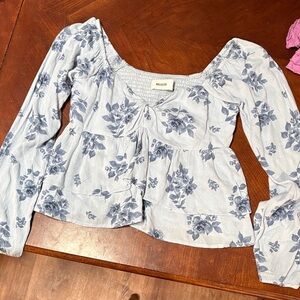 Hollister Blue Floral Long Sleeve Blouse
